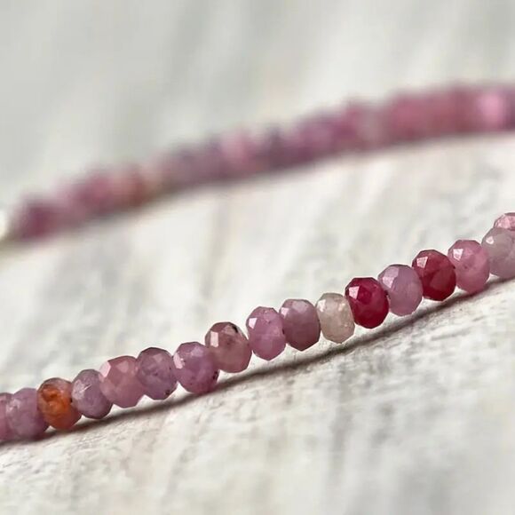 Pink Tourmaline Natural Stone Beaded Bracelet Anklet Adjustable Gemstone Dainty - Picture 2 of 6